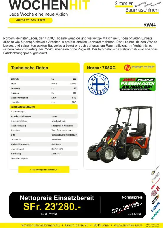 AKTION Norcar 755XC inkl. Palettengabel – CHF 23'280.–